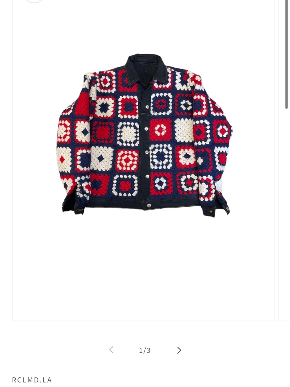 Reclaimed Vintage Crochet Patchwork Reversible Jacket - Red, Navy & Cream